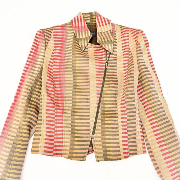 Claudia Strater Linen Motorcycle Woven Line Patterned Jacket Blazer Top Size 38 - Picture 1 of 7